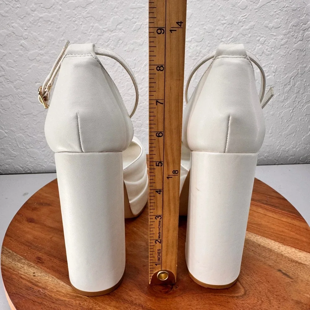 Dream Pairs White Double Platform Chunky Block Heel Square Toe Pumps Size 8.5